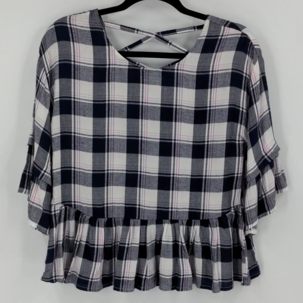 Girls NWOT TEN SIXTY SHERMAN Plaid Ruffle Top